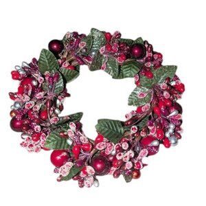 *3 FOR $9* Vintage Beaded Small Wreath Holly Berry Berries Pillar Candle Ring